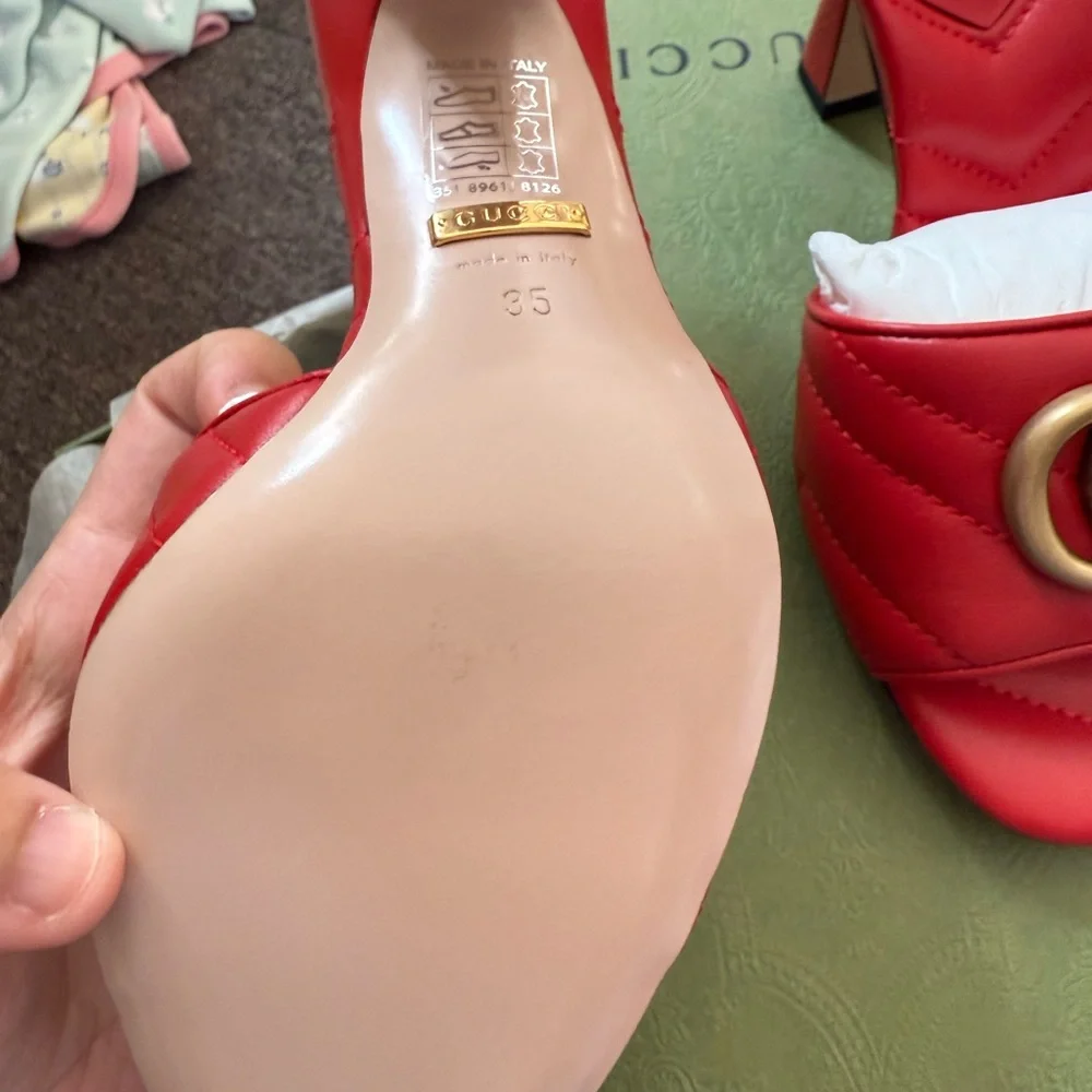 Gucci Red Quilted Leather Slide Sandals with Double G Hardware size 35 - Picture 6 of 13